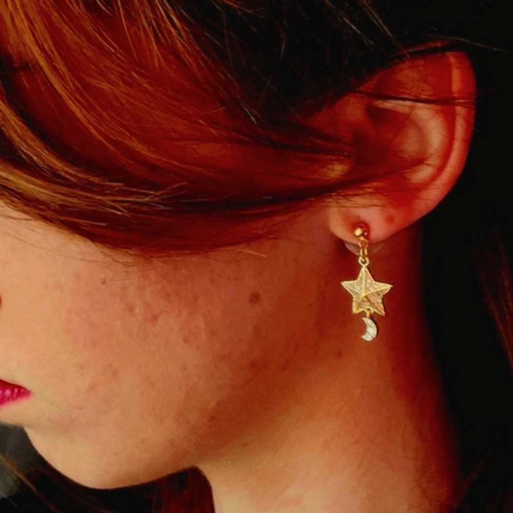 Golden Star and Moon Earrings